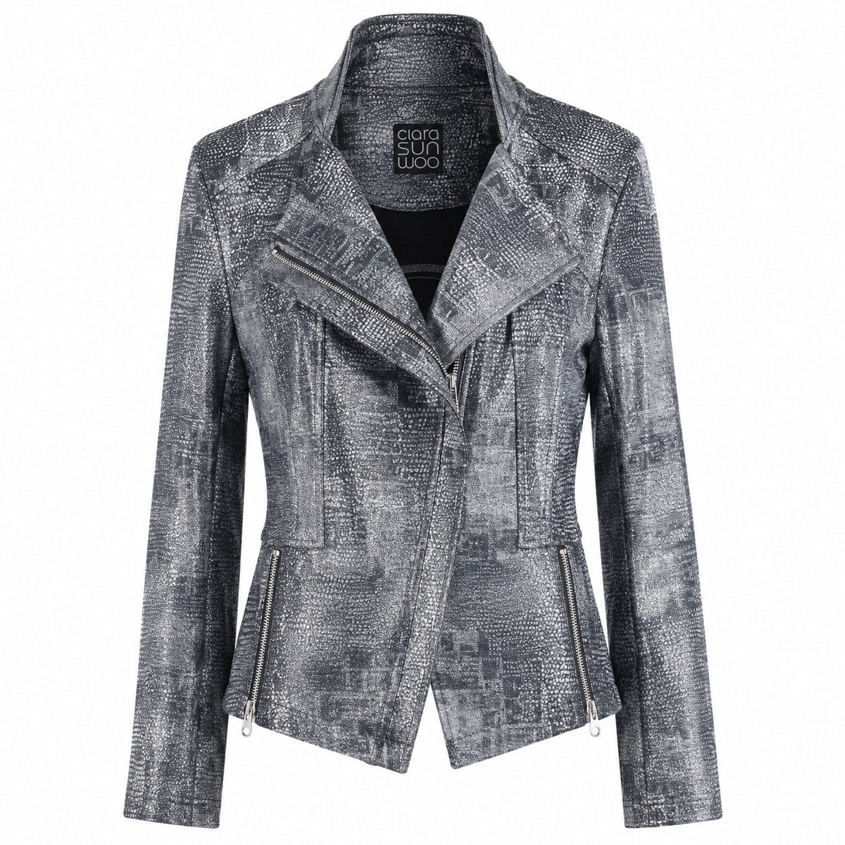 Metallic Liquid Leather™ Textured Signature Jacket - Gunmetal Silver | Clara Sunwoo