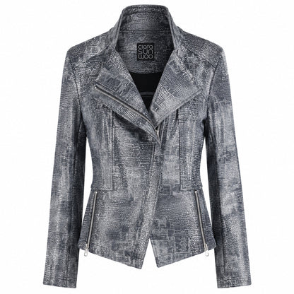 Metallic Liquid Leather™ Textured Signature Jacket - Gunmetal Silver | Clara Sunwoo