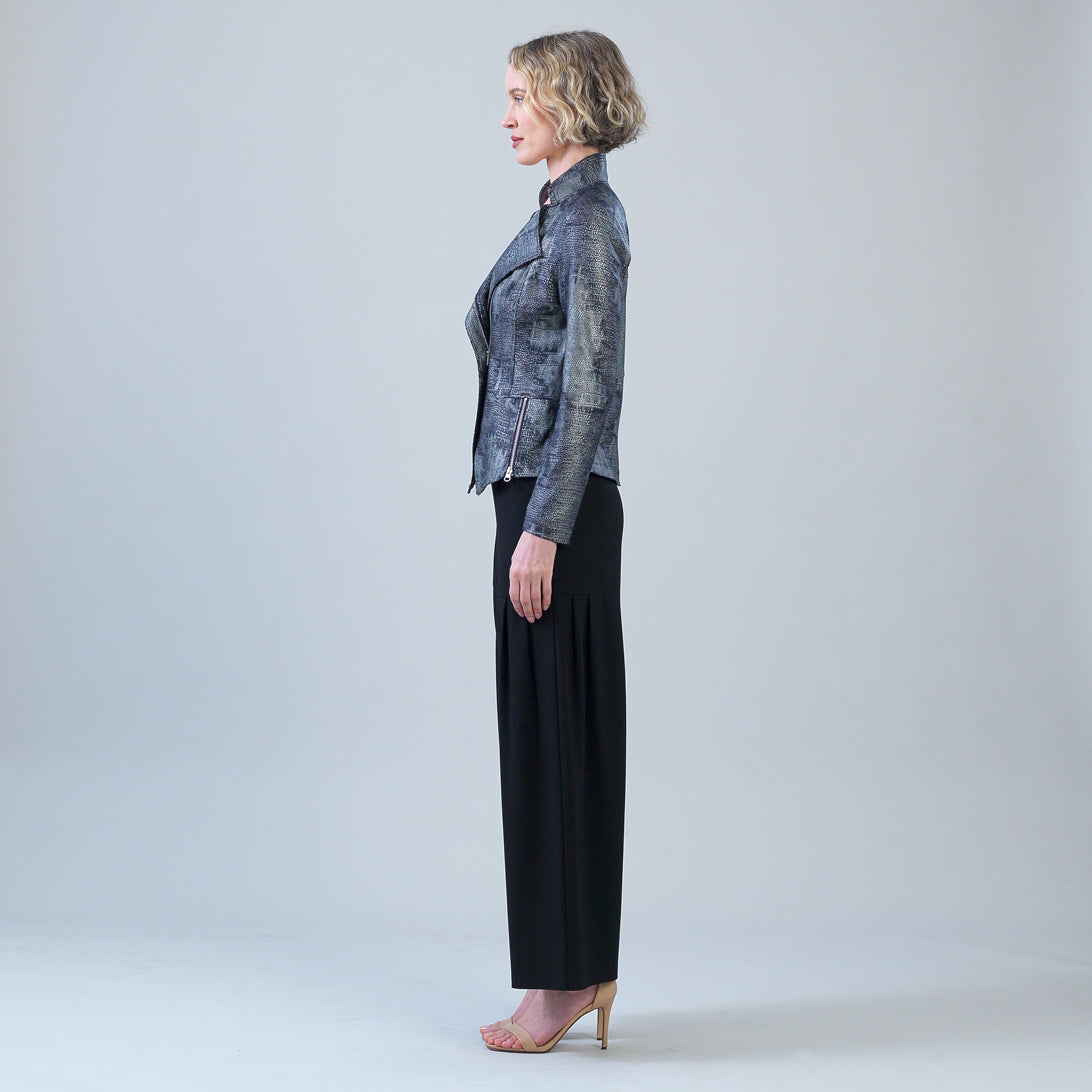 Metallic Liquid Leather™ Textured Signature Jacket - Gunmetal Silver | Clara Sunwoo