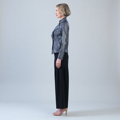 Metallic Liquid Leather™ Textured Signature Jacket - Gunmetal Silver | Clara Sunwoo