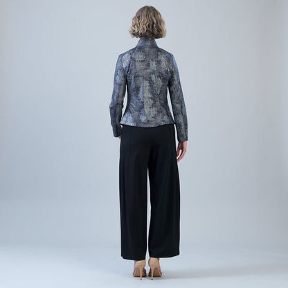 Metallic Liquid Leather™ Textured Signature Jacket - Gunmetal Silver | Clara Sunwoo