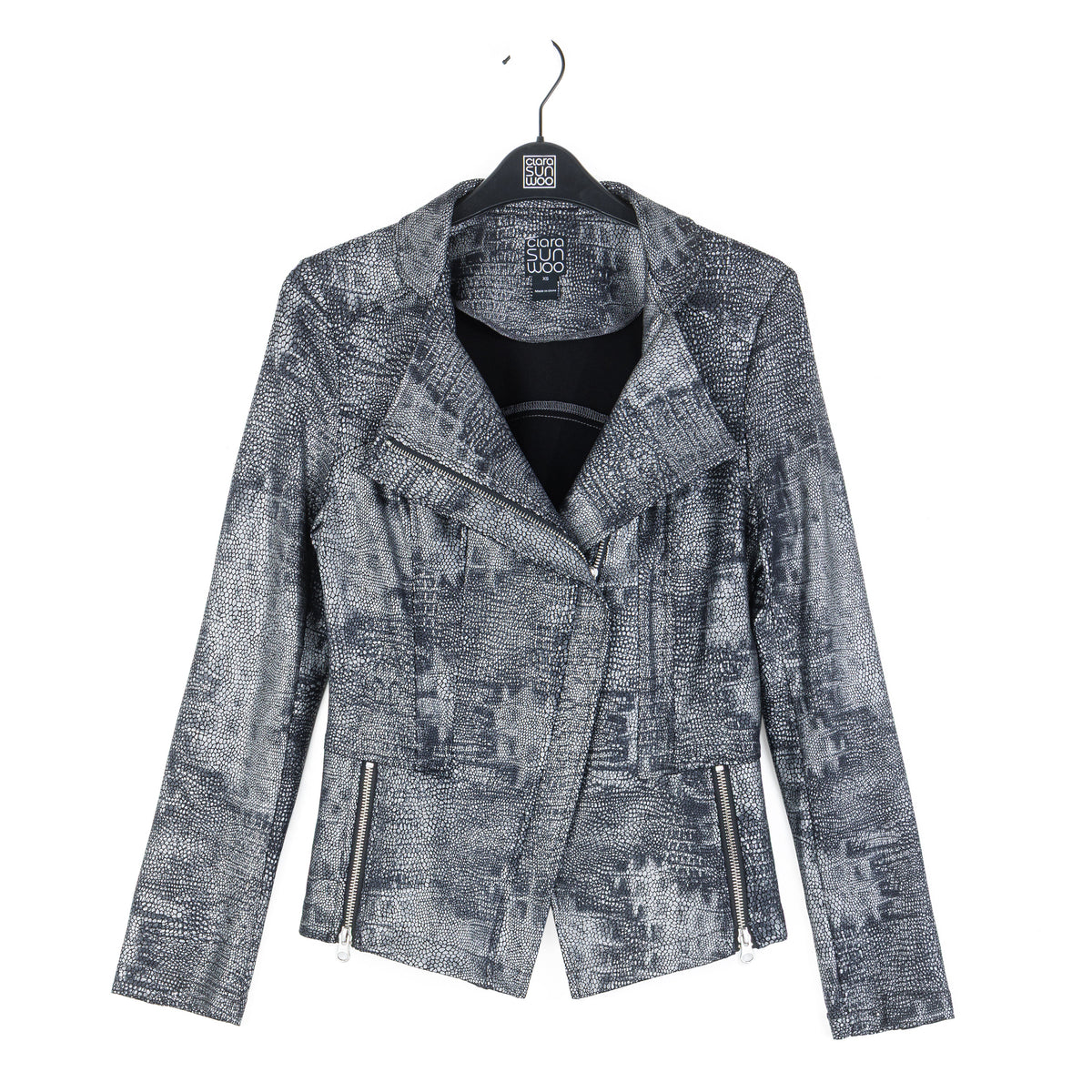 Metallic Liquid Leather™ Textured Signature Jacket - Gunmetal Silver | Clara Sunwoo