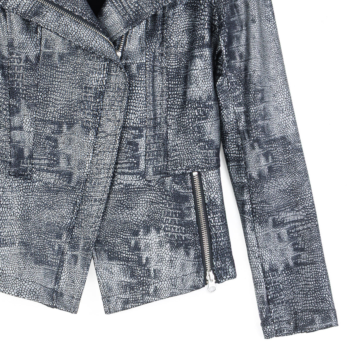 Metallic Liquid Leather™ Textured Signature Jacket - Gunmetal Silver | Clara Sunwoo