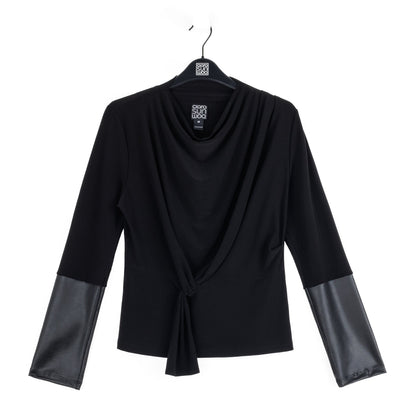 Loop Front Liquid Leather Cuff Top - Black - Final Sale | Clara Sunwoo