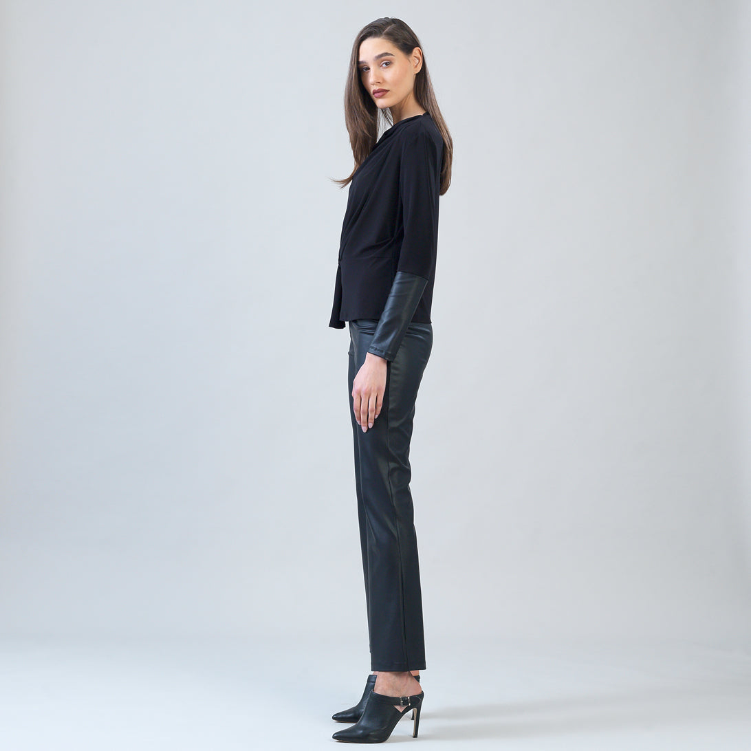 Loop Front Liquid Leather Cuff Top - Black - Final Sale | Clara Sunwoo