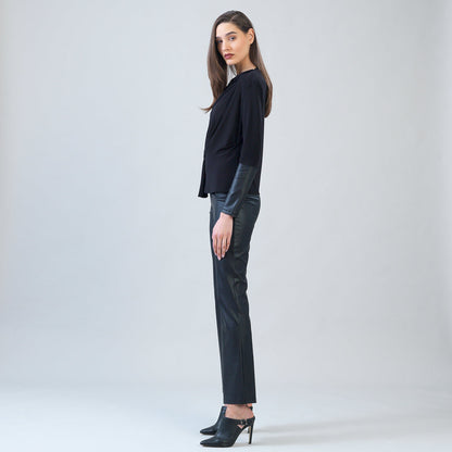 Loop Front Liquid Leather Cuff Top - Black - Final Sale | Clara Sunwoo