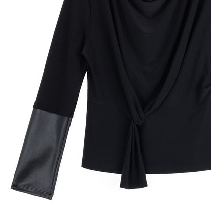 Loop Front Liquid Leather Cuff Top - Black - Final Sale | Clara Sunwoo