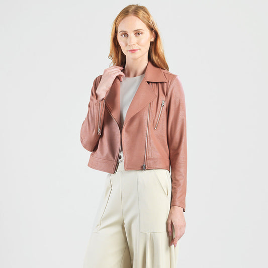 Liquid Leather™ Zip Cuff Moto Waist Jacket - Tan - Final Sale | Clara Sunwoo