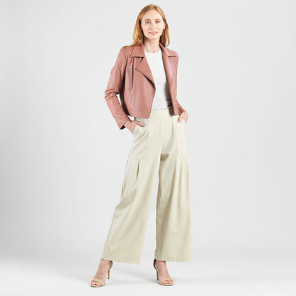 Liquid Leather™ Zip Cuff Moto Waist Jacket - Tan - Final Sale | Clara Sunwoo