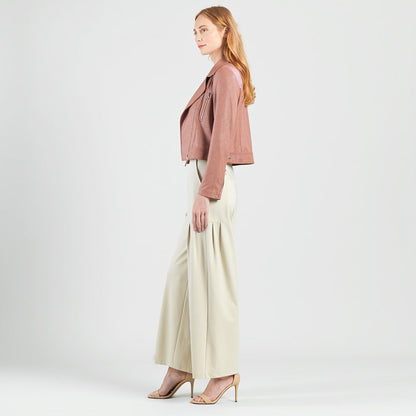 Liquid Leather™ Zip Cuff Moto Waist Jacket - Tan - Final Sale | Clara Sunwoo