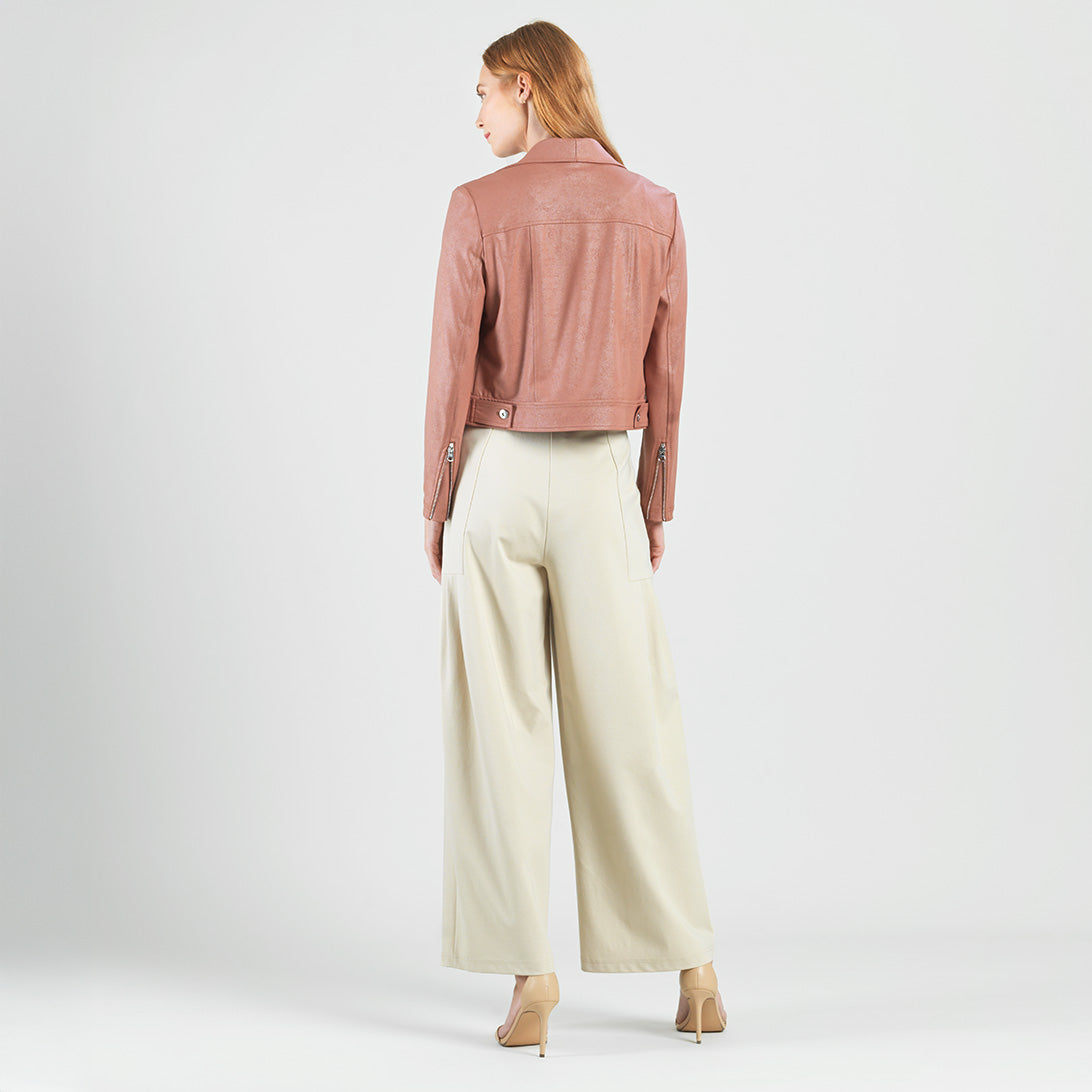 Liquid Leather™ Zip Cuff Moto Waist Jacket - Tan - Final Sale | Clara Sunwoo