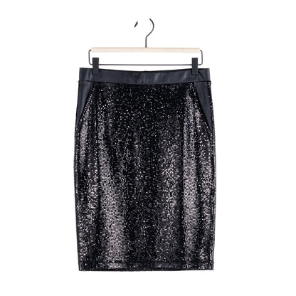 Sequin Knit - Liquid Leather™ Trim Pencil Skirt - Black - Final Sale | Clara Sunwoo