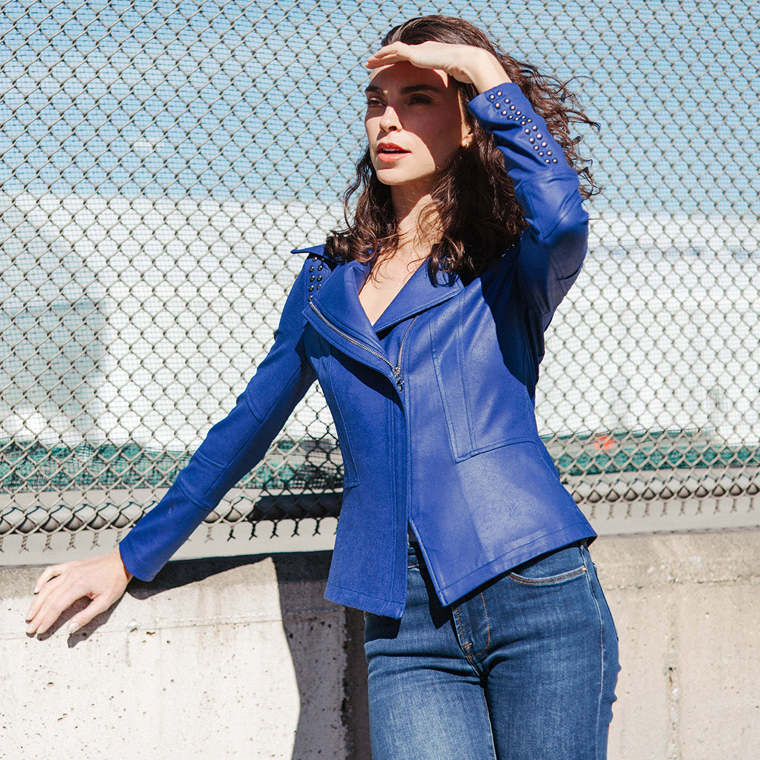 Liquid Leather™ Studded Jacket - Cobalt - Final Sale | Clara Sunwoo