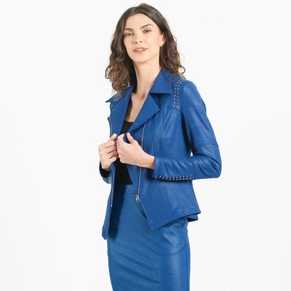 Liquid Leather™ Studded Jacket - Cobalt - Final Sale | Clara Sunwoo