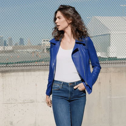 Liquid Leather™ Studded Jacket - Cobalt - Final Sale | Clara Sunwoo