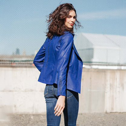Liquid Leather™ Studded Jacket - Cobalt - Final Sale | Clara Sunwoo