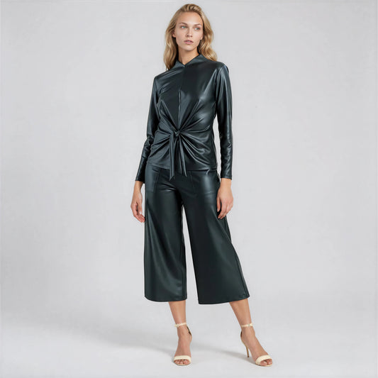 Liquid Leather™ - Sheen Center Front Tie Top - Black - Final Sale | Clara Sunwoo