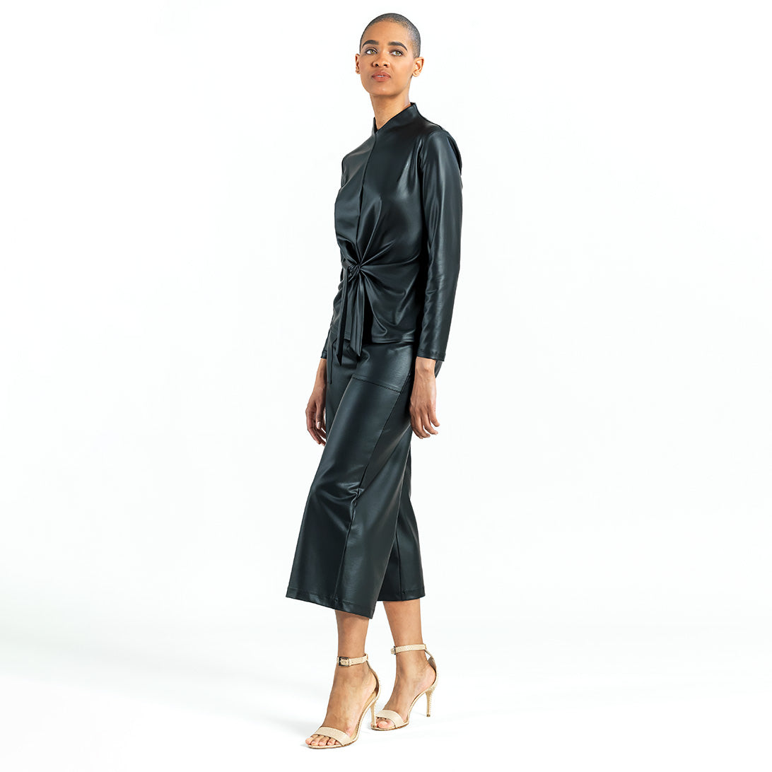 Liquid Leather™ - Sheen Center Front Tie Top - Black - Final Sale | Clara Sunwoo