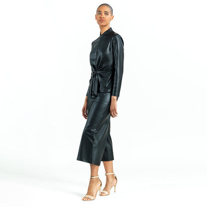 Liquid Leather™ - Sheen Center Front Tie Top - Black - Final Sale | Clara Sunwoo