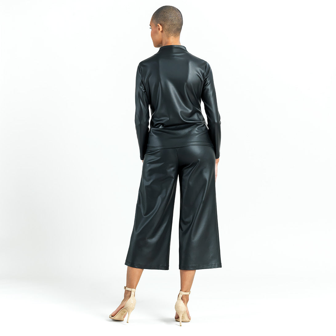 Liquid Leather™ - Sheen Center Front Tie Top - Black - Final Sale | Clara Sunwoo