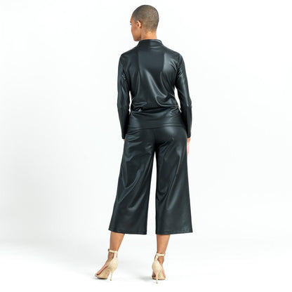 Liquid Leather™ - Sheen Center Front Tie Top - Black - Final Sale | Clara Sunwoo