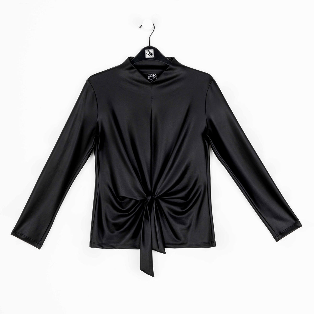 Liquid Leather™ - Sheen Center Front Tie Top - Black - Final Sale | Clara Sunwoo