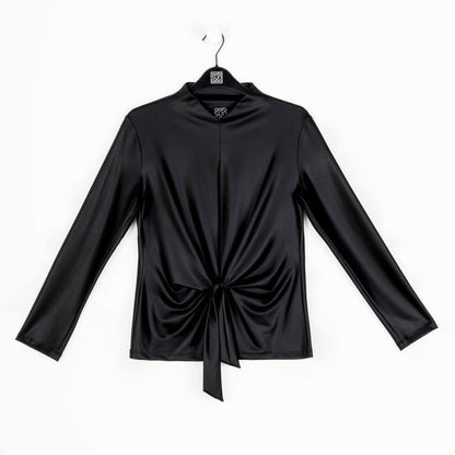 Liquid Leather™ - Sheen Center Front Tie Top - Black - Final Sale | Clara Sunwoo