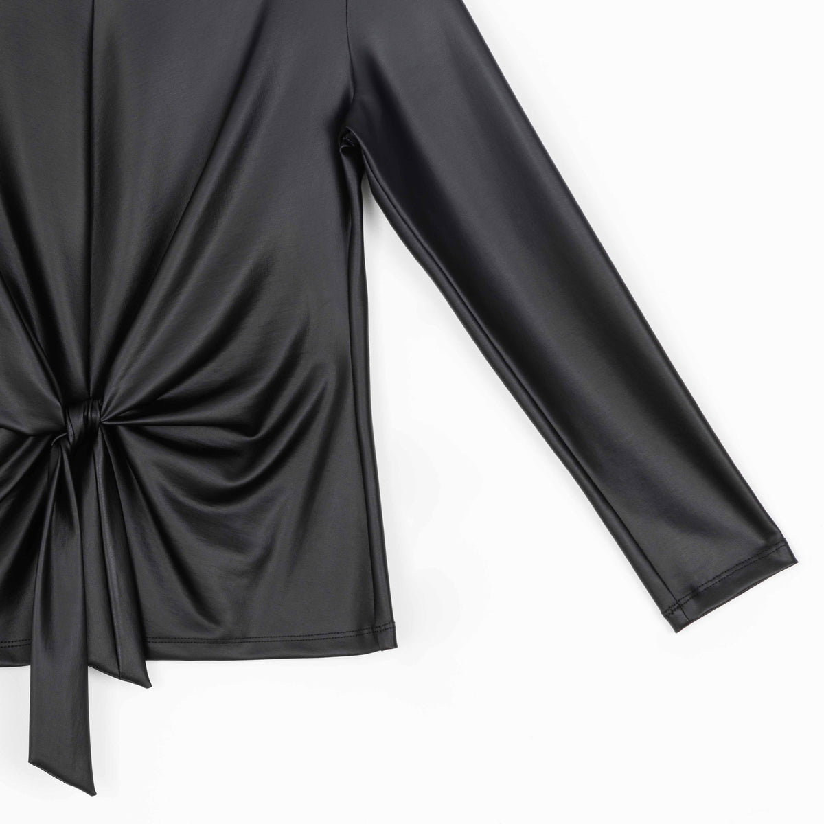 Liquid Leather™ - Sheen Center Front Tie Top - Black - Final Sale | Clara Sunwoo