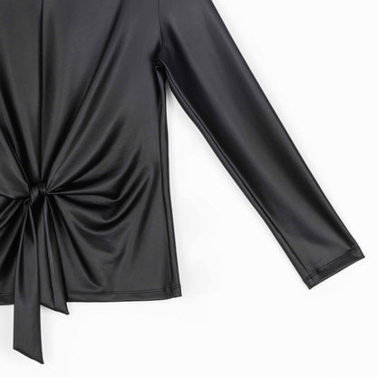 Liquid Leather™ - Sheen Center Front Tie Top - Black - Final Sale | Clara Sunwoo