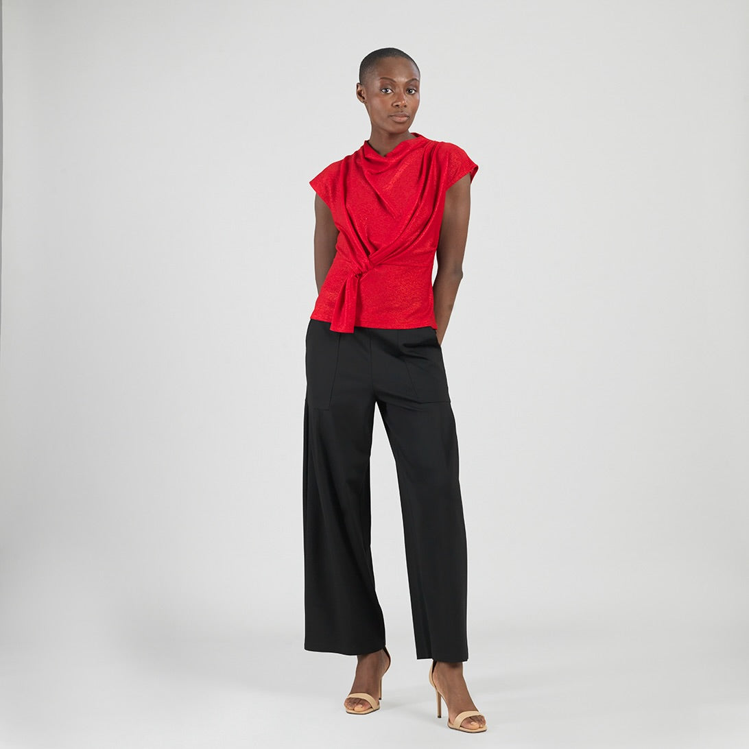Glimmer Speck - Drape Neck Loop Front Top - Red - Final Sale | Clara Sunwoo