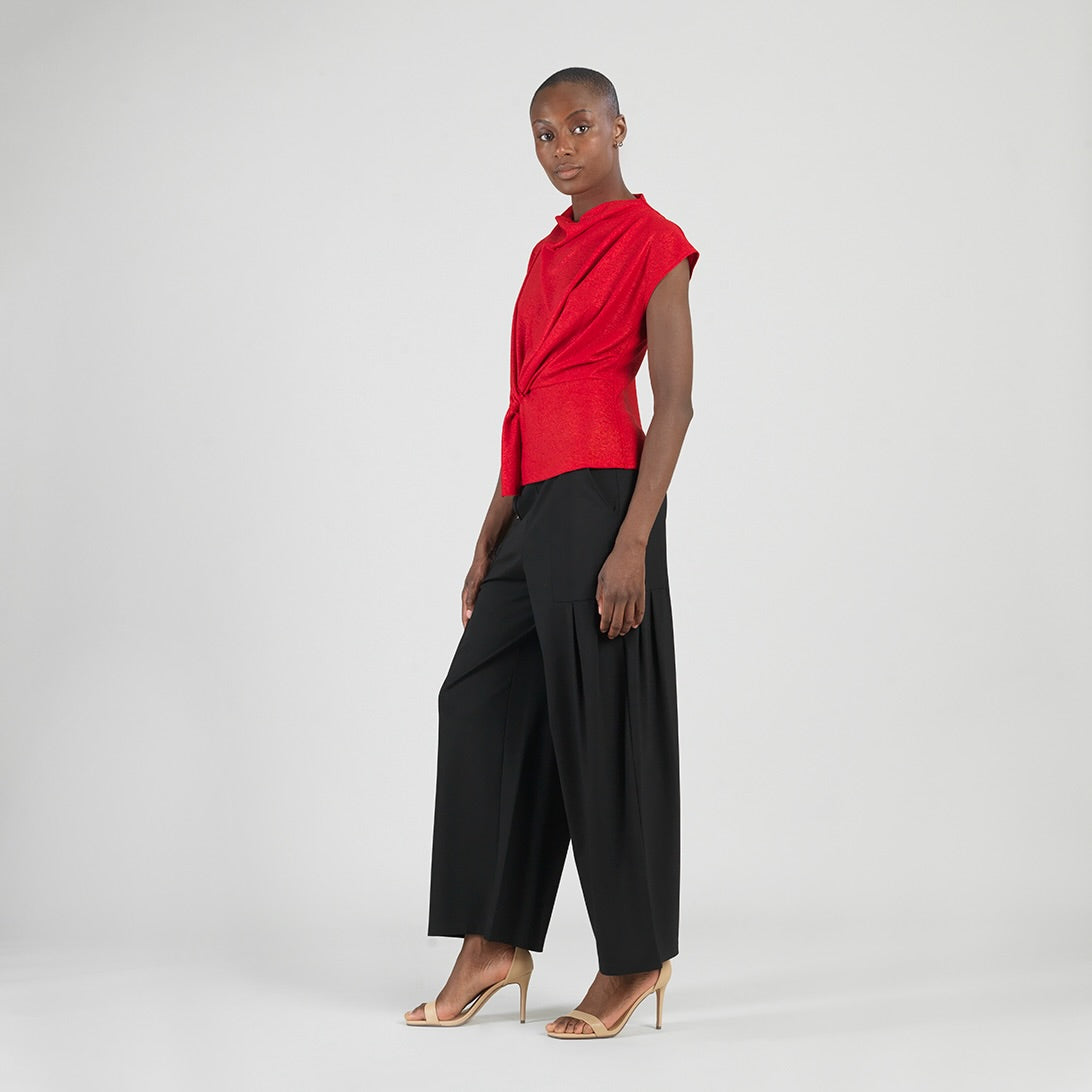 Glimmer Speck - Drape Neck Loop Front Top - Red - Final Sale | Clara Sunwoo