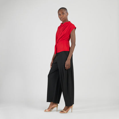 Glimmer Speck - Drape Neck Loop Front Top - Red - Final Sale | Clara Sunwoo