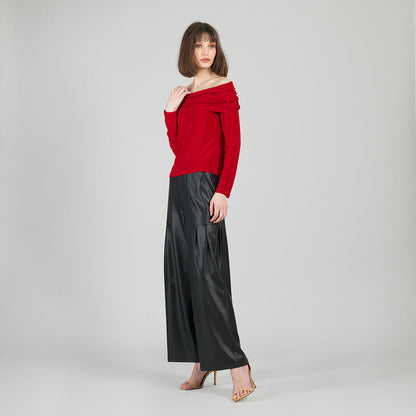 Ruched Off-Shoulder Top - Red - Final Sale | Clara Sunwoo