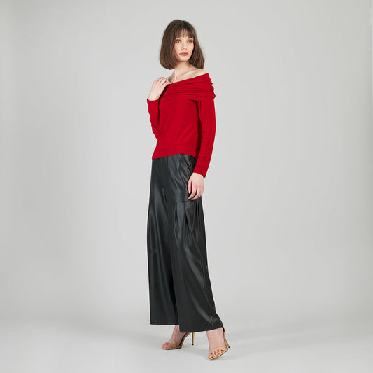 Ruched Off-Shoulder Top - Red - Final Sale | Clara Sunwoo