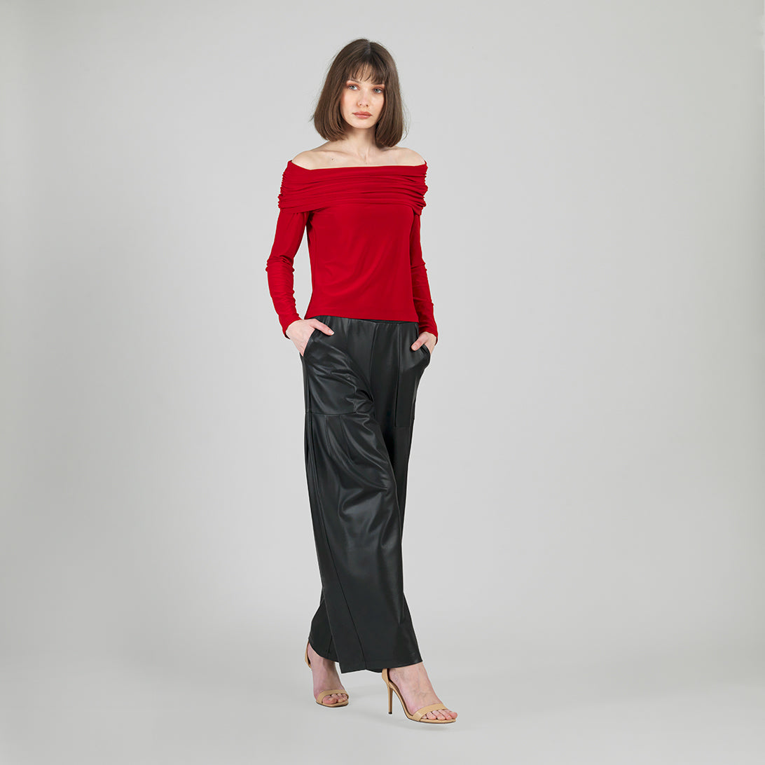 Ruched Off-Shoulder Top - Red - Final Sale | Clara Sunwoo