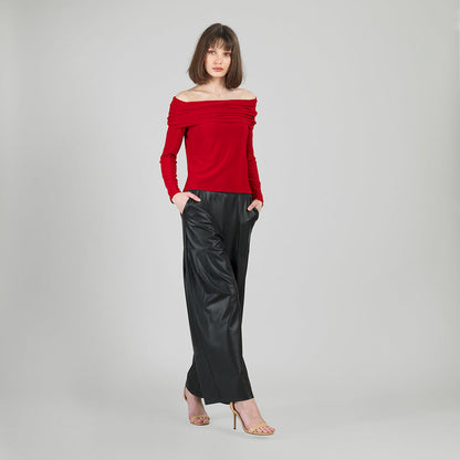 Ruched Off-Shoulder Top - Red - Final Sale | Clara Sunwoo