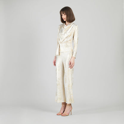 Foil Sheen - Long Sleeve Loop Front Top - Champagne - Final Sale | Clara Sunwoo