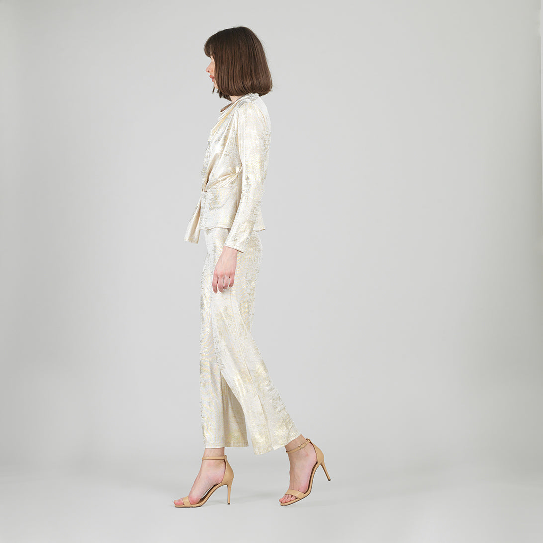 Foil Sheen - Long Sleeve Loop Front Top - Champagne - Final Sale | Clara Sunwoo