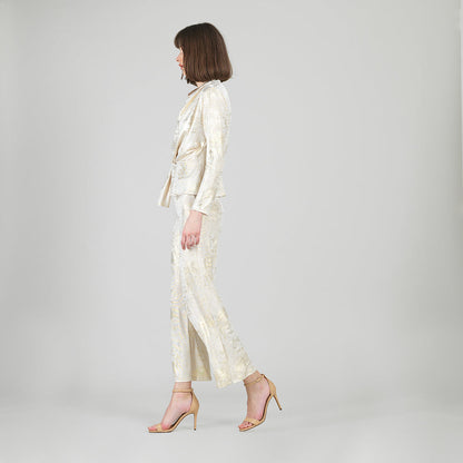 Foil Sheen - Long Sleeve Loop Front Top - Champagne - Final Sale | Clara Sunwoo