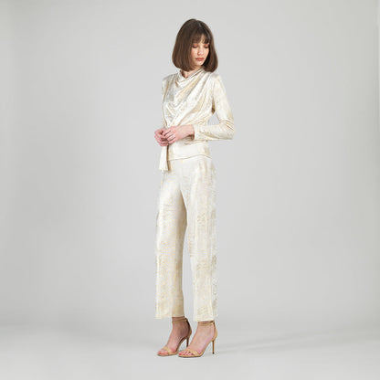 Foil Sheen - Long Sleeve Loop Front Top - Champagne - Final Sale | Clara Sunwoo