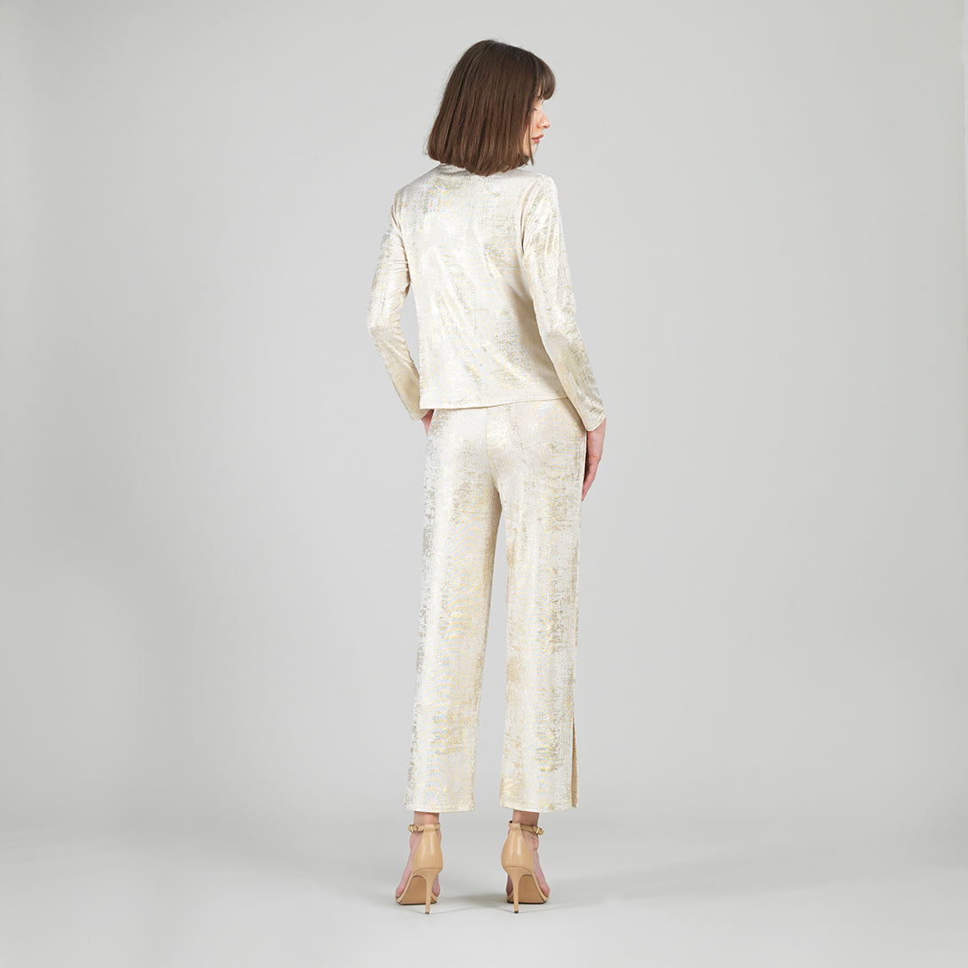 Foil Sheen - Long Sleeve Loop Front Top - Champagne - Final Sale | Clara Sunwoo