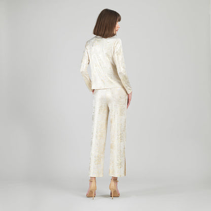 Foil Sheen - Long Sleeve Loop Front Top - Champagne - Final Sale | Clara Sunwoo