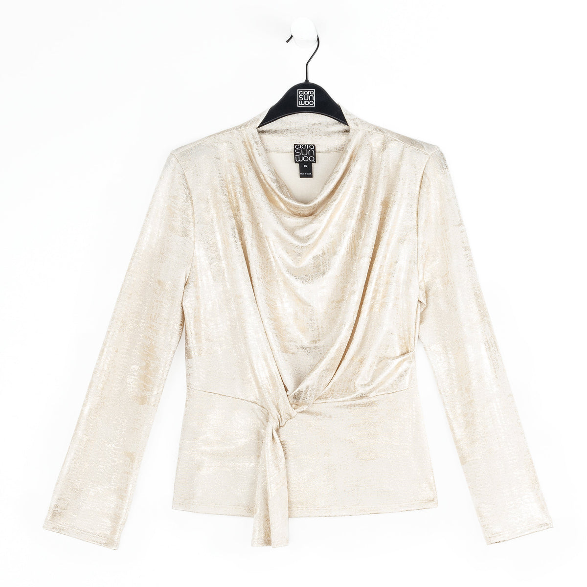 Foil Sheen - Long Sleeve Loop Front Top - Champagne - Final Sale | Clara Sunwoo