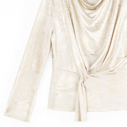 Foil Sheen - Long Sleeve Loop Front Top - Champagne - Final Sale | Clara Sunwoo