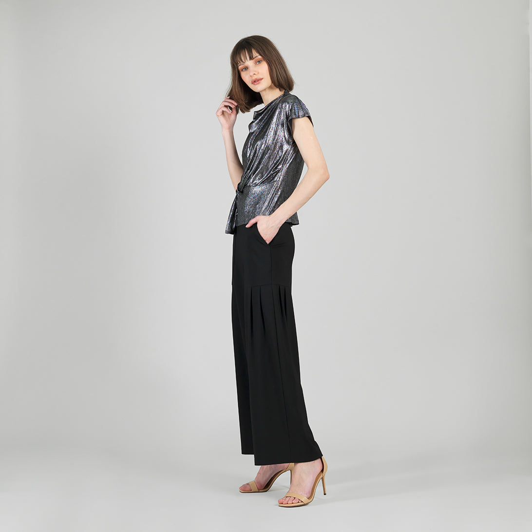 Metallic Shimmer - Drape Neck Loop Front Top - Gunmetal - Limited Sizes | Clara Sunwoo