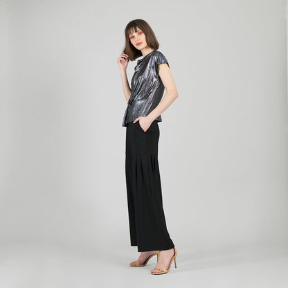 Metallic Shimmer - Drape Neck Loop Front Top - Gunmetal - Limited Sizes | Clara Sunwoo