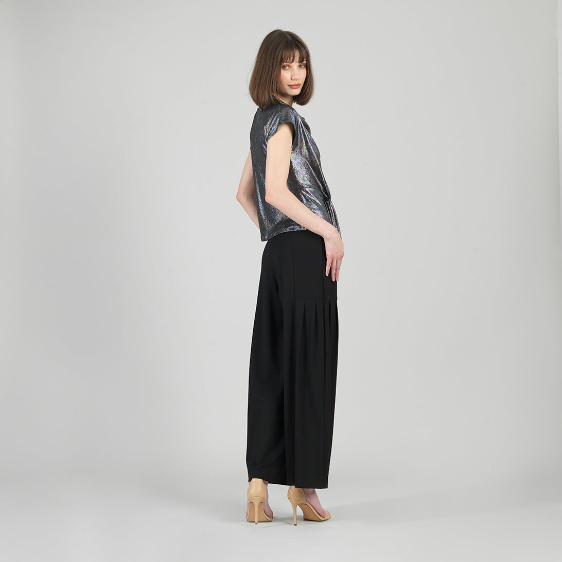 Metallic Shimmer - Drape Neck Loop Front Top - Gunmetal - Limited Sizes | Clara Sunwoo