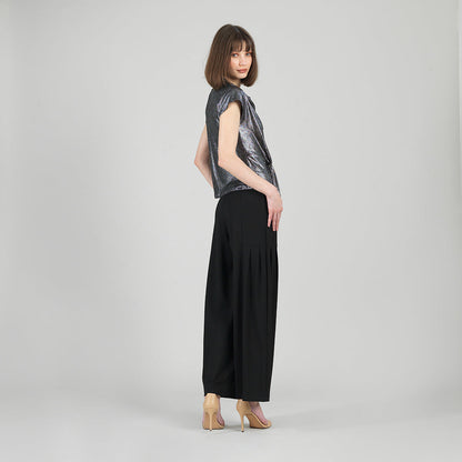 Metallic Shimmer - Drape Neck Loop Front Top - Gunmetal - Limited Sizes | Clara Sunwoo