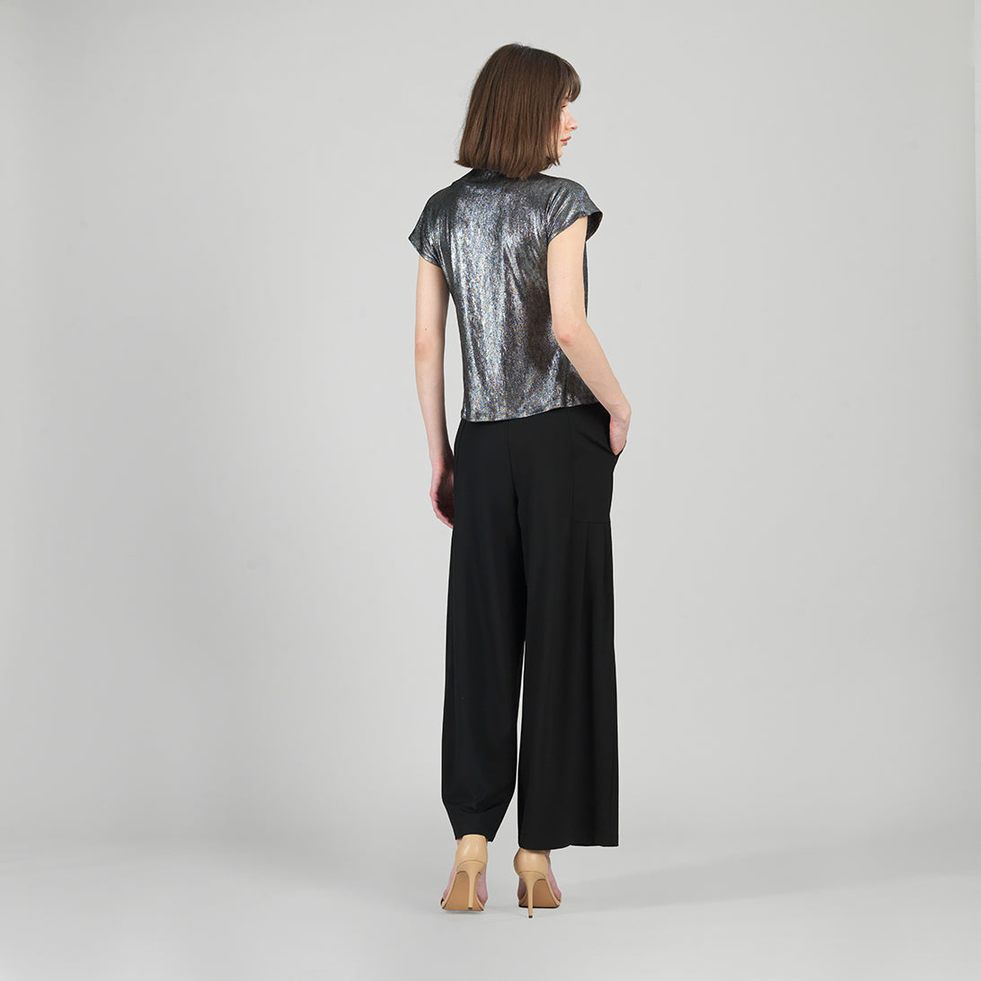Metallic Shimmer - Drape Neck Loop Front Top - Gunmetal - Limited Sizes | Clara Sunwoo