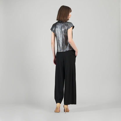 Metallic Shimmer - Drape Neck Loop Front Top - Gunmetal - Limited Sizes | Clara Sunwoo